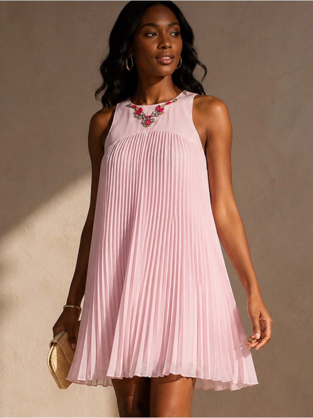 Ted Baker London Arleen Pink Embellished Pleated Shift Dress Size 4